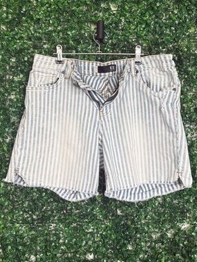 Kut from the Kloth Blue and White Striped High-Rise Denim Shorts